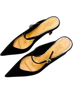 Jewel Badgley Mischka | Kaylin Pointed Toe Mule - Black Satin Heels (Size 8.5)